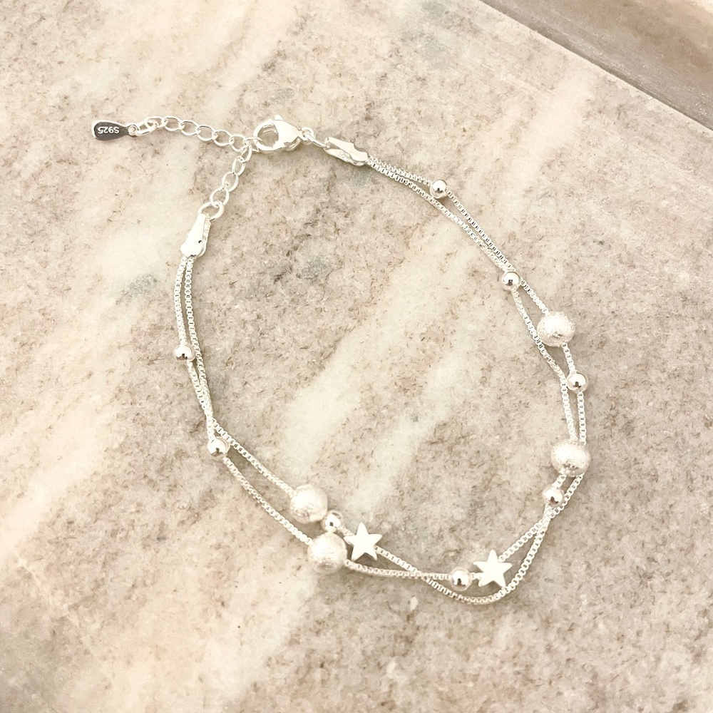 925 Sterling Silver Star Bracelet Silver Bead Bracelet Dainty Silver Bracelet